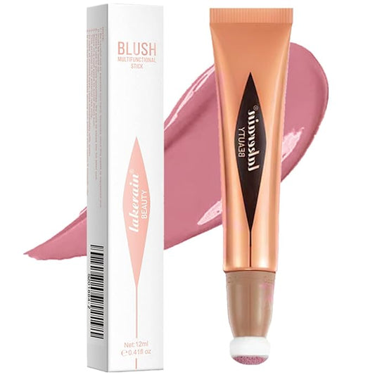 Go Ho Liquid Blush Beauty Wand,Soft Cream Blush Makeup,Liquid Face Blush Stick Contouring with Cushion Applicator,Easy to Blend & Long Lasting & Smooth Natural Dewy Finish,02 Happy Rose Blush-VivaGrace Women