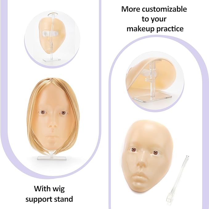 Makeup Practice Face, 2024 Upgrade 5D Makeup Mannequin Face Reusable Silicone Makeup Practice Face Board with Bracket, Come with Makeup remover & Concealer 3 Color & Makeup Bag Yellow-VivaGrace Women