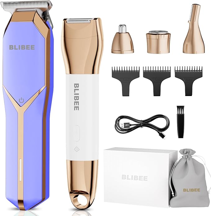 Hair Clippers & Bikini Trimmer for Women - Waterproof Electric Clippers and 4 in 1 Bikini Trimmer Set, Deluxe Wet/Dry Body Shaver for Nose, Eyebrows, Beard, Pubic Hair, Blue-VivaGrace Women