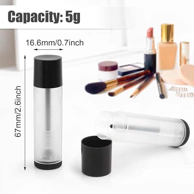 50Pcs 5g Lip Balm Tubes Plastic Lipstick Containers Empty Refillable Twist-up Lip Gloss Balm Filling Stick Clear Tube Holder with Black Cap for DIY Chapsticks Crayon Solid Perfume-VivaGrace Women