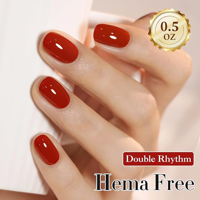 Double Rhythm 0.50 OZ Gel Polish Hema Free Same Color Same Bottle Golden Round Translucent Neutral Natural Milky 15 ML Jelly UV Polish Art DIY at Home (Blood Red-C1455)