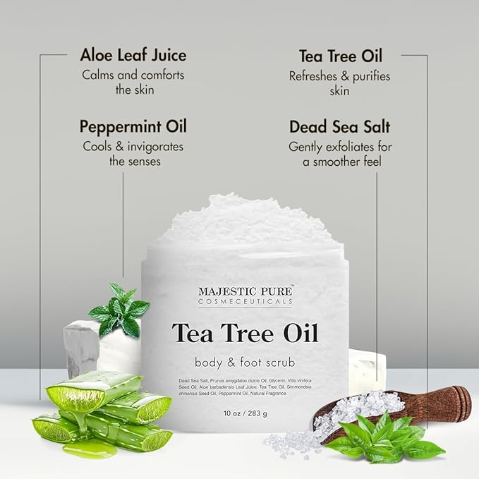 MAJESTIC PURE Tea Tree Foot & Body Scrub with Tea Tree Oil, Exfoliating Salt Scrub to Exfoliate & Moisturize Skin, Deep Cleansing - 10 oz-VivaGrace Women