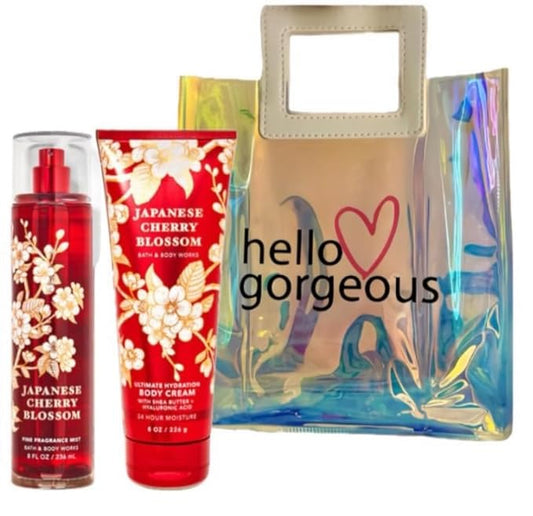 White Barn - Bath and Body Works - Gift Set 2 Piece Bundle - with Gift Bag HELLO GORGEOUS (Japanese Cherry Blossom)-VivaGrace Women