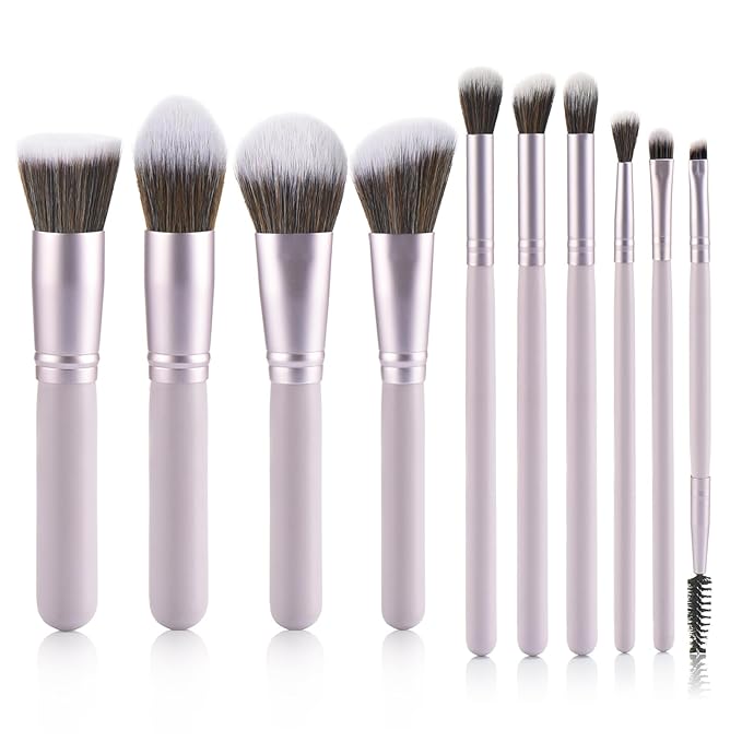 10 Piece Purple Makeup Brushes - Wooden Handle with Soft Synthetic Bristles,for Face & Eye Makeup|Professional Makeup Brushes set for Women & Girls|-VivaGrace Women
