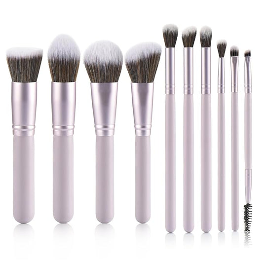 10 Piece Purple Makeup Brushes - Wooden Handle with Soft Synthetic Bristles,for Face & Eye Makeup|Professional Makeup Brushes set for Women & Girls|-VivaGrace Women