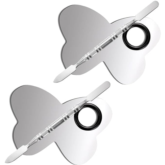 2 Pcs Stainless Makeup Mixing Palette,Tool for Mixing Foundation Nail-Art,Palette with A Stick,Storage Bag,Beauty Salon Color Cream Mixing Palette,Makeup Artist,Makeup Enthusiast (Butterfly Shaped)-VivaGrace Women