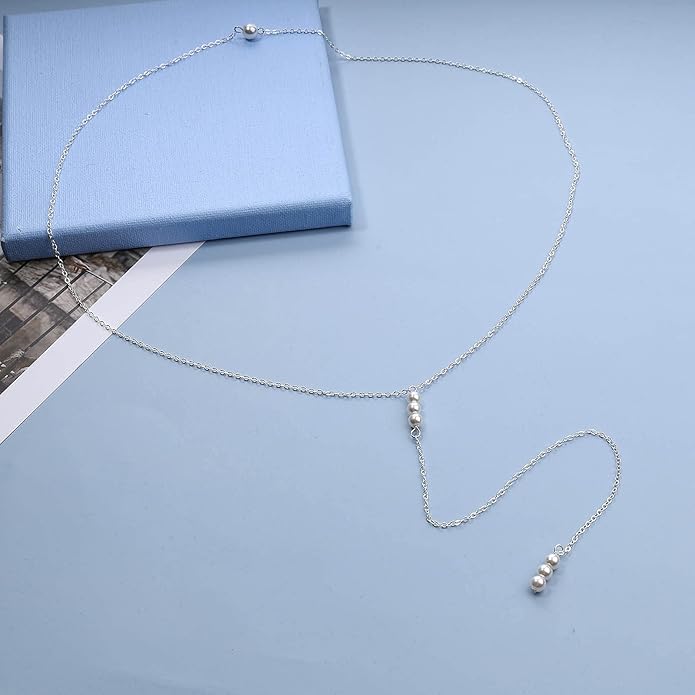 Boho Pearl Back Chain Necklace Gold Backdrop Necklace Body Chain Summer Beach Body Jewelry for Women and Girls Gifts-VivaGrace Women