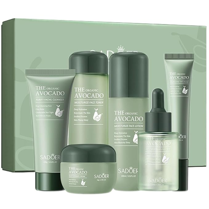 Avocado Skincare Sets, 6Pcs Skincare Gift Set with Facial Cleanser, Face Serum, Face Cream, Eye Cream, Toner, moisturizing Lotion, Anti Aging Skin Care Sets & Kits, Hydrating Facial Kit for women-VivaGrace Women