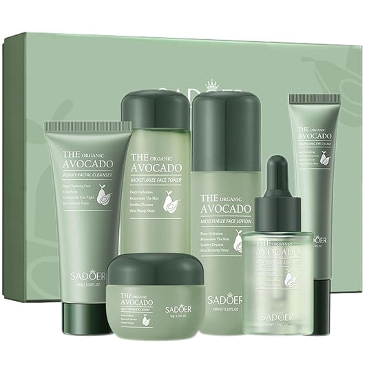 Avocado Skincare Sets, 6Pcs Skincare Gift Set with Facial Cleanser, Face Serum, Face Cream, Eye Cream, Toner, moisturizing Lotion, Anti Aging Skin Care Sets & Kits, Hydrating Facial Kit for women-VivaGrace Women
