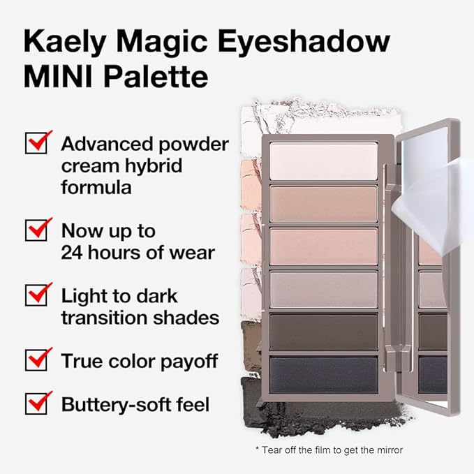 evpct 6 Colors Natural Eyeshadow Palette, White Nude Pink Taupe Dark Black Matte High Pigment Blendable Mini Travel Eyeshadow Palette Makeup for Older Women, Long Lasting Waterproof, Built in Mirror