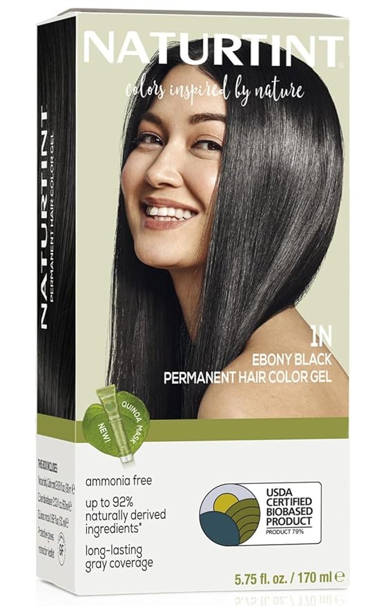 Naturtint 1N Ebony Black Permanent Hair Color (Pack of 1), Ammonia Free, Vegan, Cruelty Free, up to 100% Gray Coverage, Long Lasting Results (Packaging may vary)-VivaGrace Women
