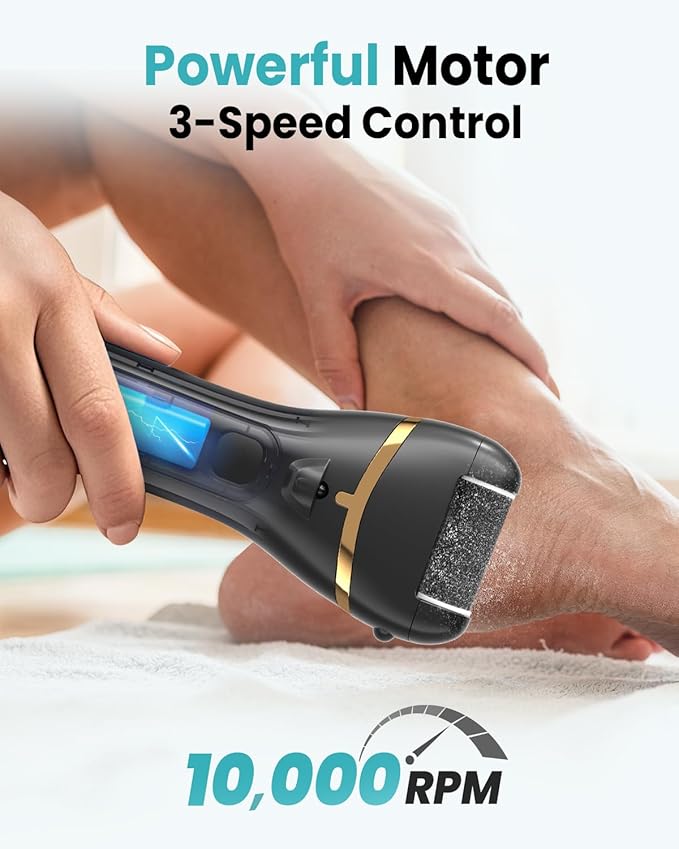 Electric Foot Callus Remover with 10000 RPM Motor and 3-Speed Settings, Foot File Kit with LED Light and Display for Women’s Home Pedicure, Waterproof Foot Grinder with Type-C Charging-VivaGrace Women