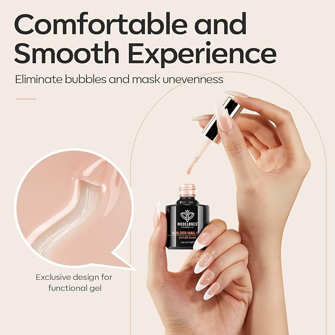 modelones 8-in-One Builder Nail Gel, Neutral Nude Builder for Thickening, LED Lamp Cured Hard Strengthener Extension Color Base Rhinestone Glue Gel Polish in a Bottle for DIY Home Salon-VivaGrace Women