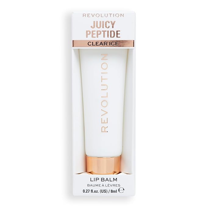 Revolution Beauty, Juicy Peptide Lip Balm, Hydrating & Plumping Lip Balm with Sheer Color, Infused with Vitamin E & Peptides, Clear Ice, 0.27 Fl. Oz-VivaGrace Women