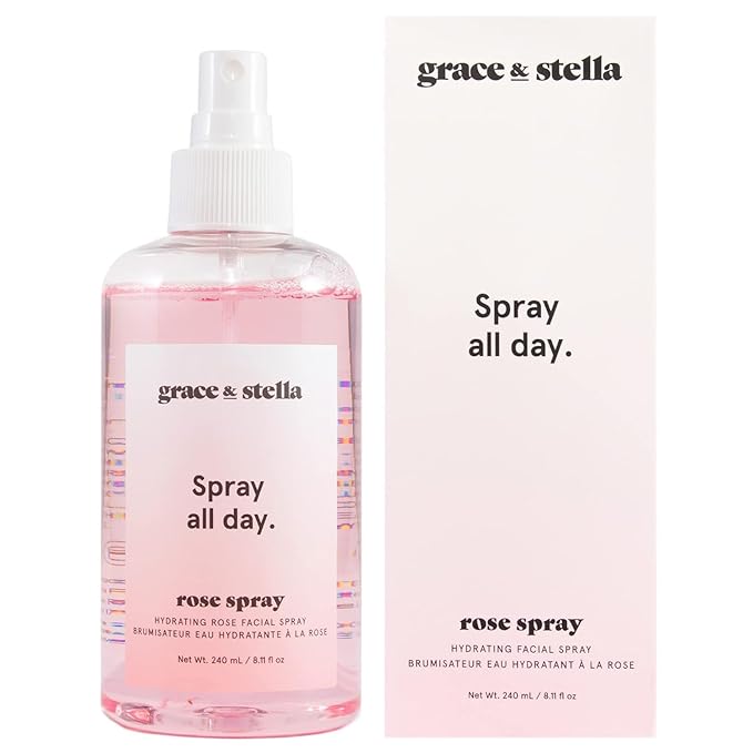 grace & stella Award Winning Rose Water Facial Spray (240ml) - Vegan - Rose Water Spray for Face - Rosewater Spray Toner Rose Hydrosol - Rose Spray Facial Mist - Rosewater Spray Toner Rose Hydrosol