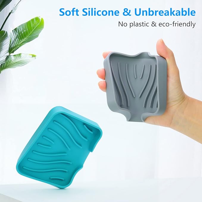 3-Pack Premium Soap Dishes, Easy to Clean Soft Silicone Self Draining Tray/Holder for Shower, Bathroom, Kitchen, Bathtub - Keep Soap Dry, Extend Life-VivaGrace Women