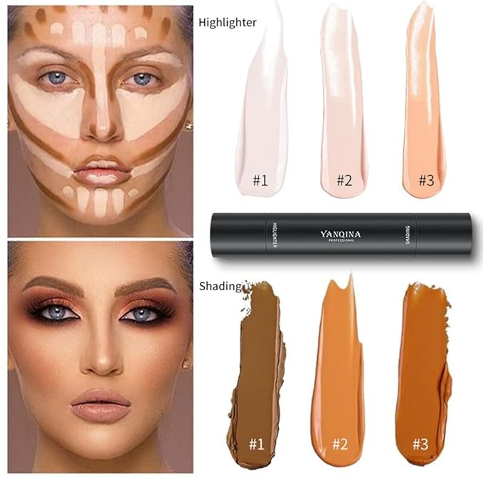 MEICOLY Cream Contour Stick Trio,Bronzer Highlighter Stick,2 in 1 Double Head Facial Repair Concealer Stick,3D Body Makeup Shading Trimming Stick,Smooth Gliding Face Illuminator Makeup,6 Colors-VivaGrace Women