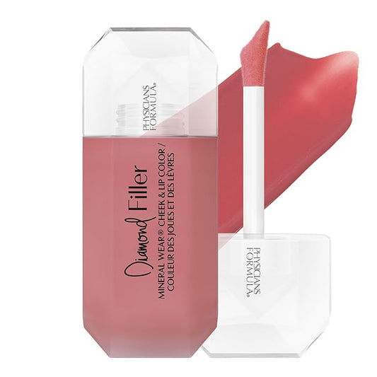 Physicians Formula Mineral Wear®Diamond Filler Cheek & Lip Color, Serum-to-Cream Multi-Use Liquid Blush Formula, Plumps & Smooths for Fuller Looking Cheeks & Lips, Monochromatic Look - Radiant Pink-VivaGrace Women