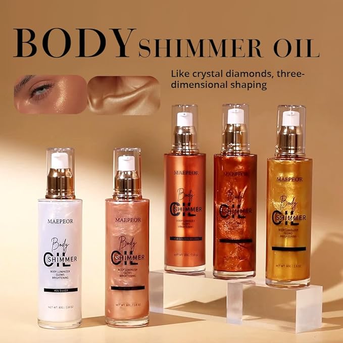 MAEPEOR Shimmer Body Luminizer 5 Colors Moisturizing Glow Illuminator Smooth and Non-sticky Summer Body Highlighter For Face & Body (80ML, 02 Gold)-VivaGrace Women