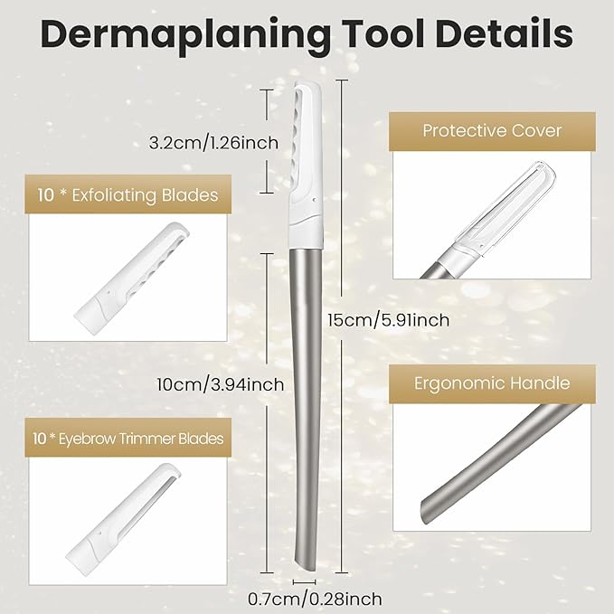 Dermaplaning Tool for Face Exfoliation, with 20 Replaceable Blades, Facial Shaver/Eyebrow Razor, Peach Fuzz Removal Eyebrow Shaper for Women, Easy to Use Dermaplaner Help Exfoliate and Smooth Skin-VivaGrace Women