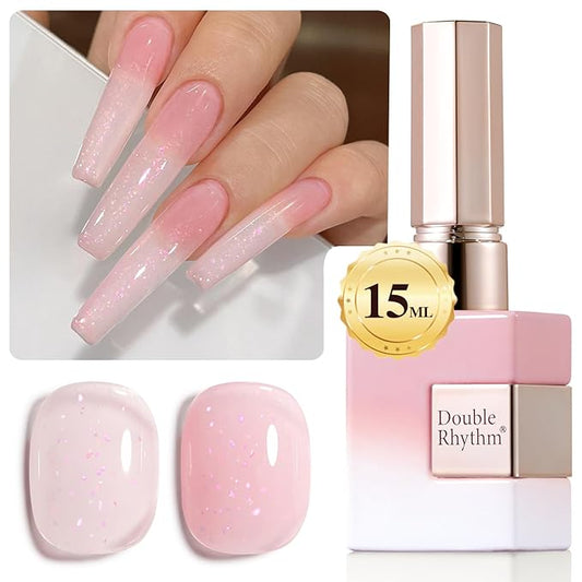 Double Rhythm Gel Polish Translucent Sheer Neutral Natural Light Milky Same Color Same Bottle 15ML Jelly Polish Art DIY at Home (Milky Pink Glitter-A1379)-VivaGrace Women