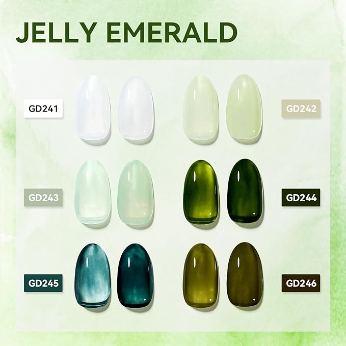 JODSONE Jelly Gel Nail Polish Set of 6 Colors Green Set Need U V Cured for Nail Art Manicure DIY Salon at Home Gift for Women-VivaGrace Women