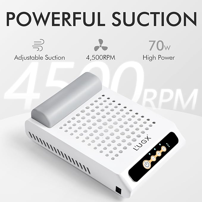 L'UGX Rechargeable Nail Dust Collector with 2 Reusable Filters, Professional 70W Nail Extractor Vacuum Acrylic Nail Dust Cleaner, Perfect for Home Salon Use, Low Noise-VivaGrace Women