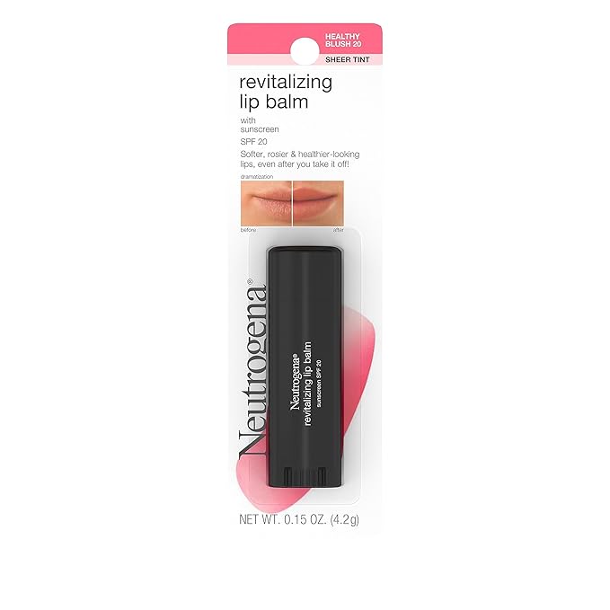 Neutrogena Revitalizing and Moisturizing Tinted Lip Balm with Sun Protective Broad Spectrum SPF 20 Sunscreen, Lip Soothing Balm with a Sheer Tint in Color Healthy Blush 20, .15 oz-VivaGrace Women