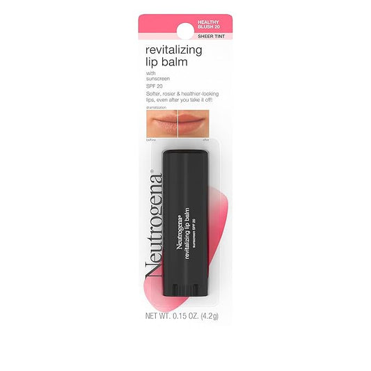 Neutrogena Revitalizing and Moisturizing Tinted Lip Balm with Sun Protective Broad Spectrum SPF 20 Sunscreen, Lip Soothing Balm with a Sheer Tint in Color Healthy Blush 20, .15 oz-VivaGrace Women