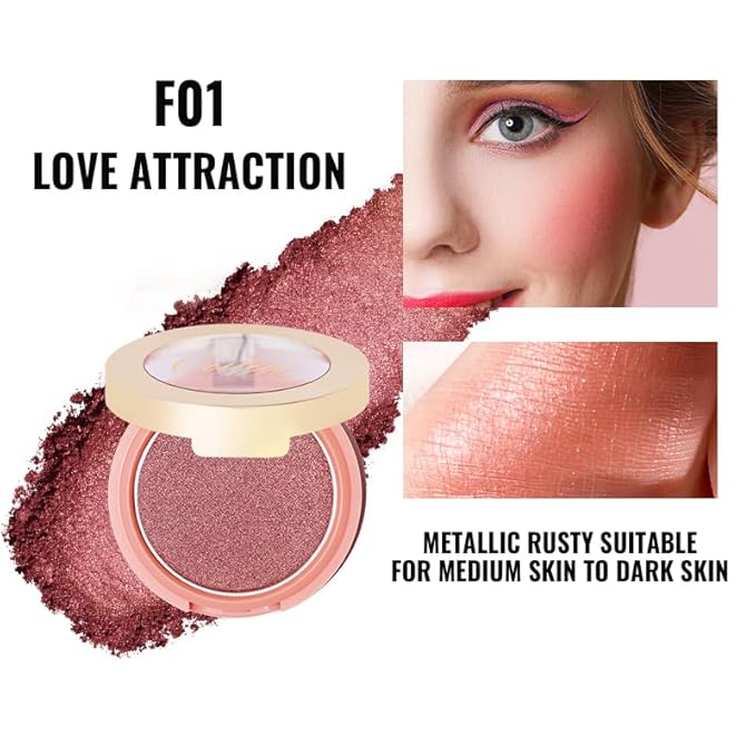 Oulac Shimmer Blush Cheek| 2 in 1 Powdery Blush & Highlighter | Pigmented&Blendable | Shape & Highlight Face| Vegan & Cruelty-Free | 4.8g F01 Love Attraction-VivaGrace Women