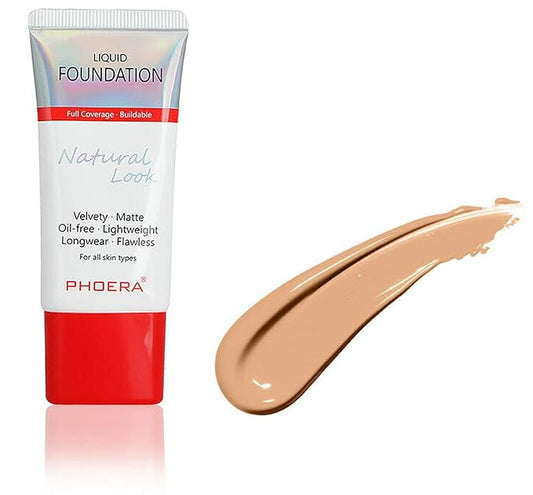 AQUAPURITY PHOERA Full Coverage Foundation New Formula Waterproof Long Lasting Oil Free Velvet Matte Liquid Foundation for Oily Skin Flawless Makeup Base Cream Concealer (104 Buff Beige)-VivaGrace Women