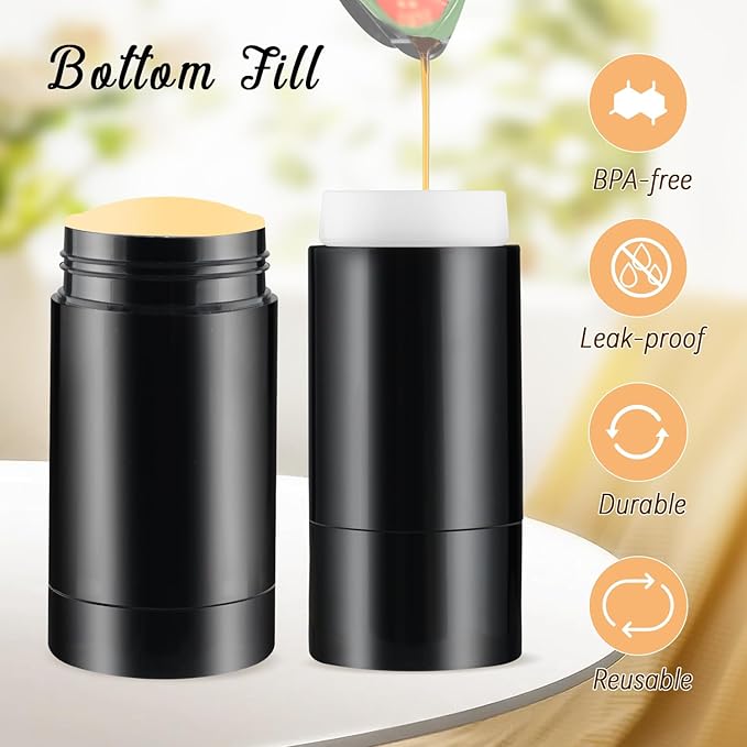 12 Pieces 15g Black Plastic Deodorant Containers,Empty 1/2 oz Travel Lip Balm Tubes,Refillable Twist-UP Solid Perfume Tubes,Lipstick Tubes for DIY-VivaGrace Women