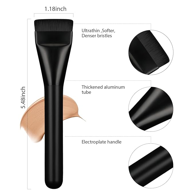 Flat Foundation Brush,Korean Makeup Brush Spatula Facial Brush for Liquid Foundation,Premium Face Makeup Brush for Blending Cream (Black)-VivaGrace Women