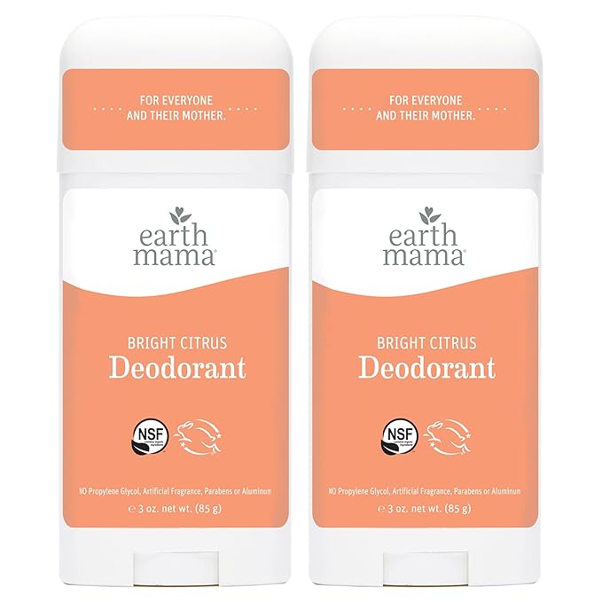 Earth Mama Bright Citrus Deodorant | Safe for Sensitive Skin, Pregnancy and Breastfeeding, Contains Organic Grapefruit and Calendula, No Baking Soda or Aluminum, 2.65-Ounce (2-Pack)-VivaGrace Women
