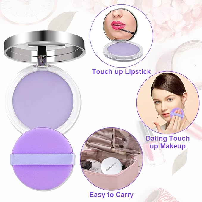 2PCS Oil Control Face Pressed Powder，zxbaers Chillab Lavender Matte Powder，Matte Smooth Setting Powder Makeup, Waterproof Long Lasting Finishing Powder, Flawless Lightweight Face Cosmetics-VivaGrace Women