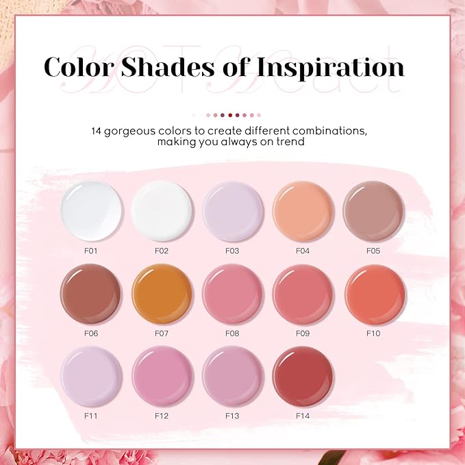 JEWHITENY 14 PCS Poly Nail Gel Kit Poly Extension Gel Kit Starter Kit With Slip Solution Professional Extension Set With LED Lamp Nail Art Design Beginner All In One-VivaGrace Women