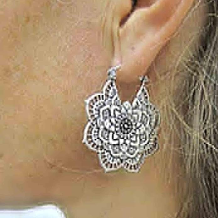 Boho Mandala Flower Earrings Gold Drop Dangle Earrings Tribal Earrings Vintage Ethnic Hoop Earrings Jewelry for Women and Girls-VivaGrace Women