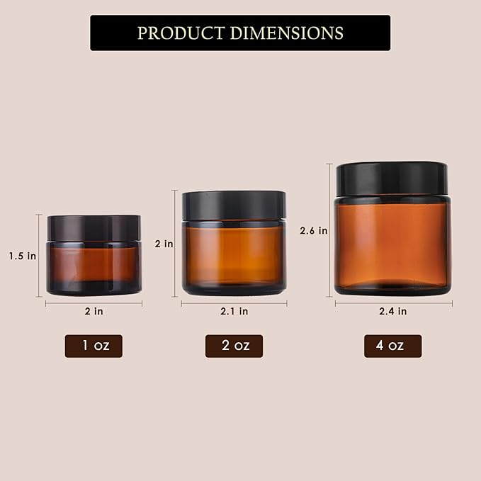Lil Ray 1 oz Round Amber Glass Jar with Inner Liners and Black Lid (24pcs)-VivaGrace Women