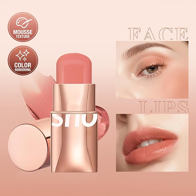 Blush Stick for Cheeks Makeup,Waterproof Cream Blush Face Stick Multi-Use Lip and Cheek Tint,Matte Finish Lightweight Easy to Blend Natural Cream Blusher for All Skin Tones-Glistening Peach-VivaGrace Women