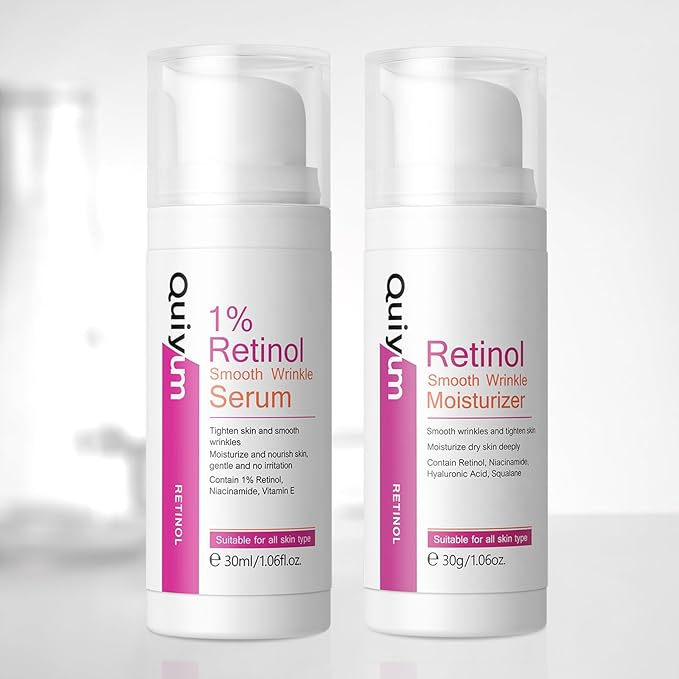 Anti Aging Skin Care Set, 1% Retinol Dark Spot Remover for Face with Face Serum & Moisturizer, Travel Size Skincare Set for Women, Reduce Wrinkles, Firm & Hydrate for All Skin Types-VivaGrace Women