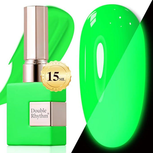 Double Rhythm Translucent Gel Polish Sheer Neutral Natural Light Milky Same Color Same Bottle 15ML Jelly UV Nail Polish Nail Art DIY at Home (Neon Glow Green-A1421)-VivaGrace Women