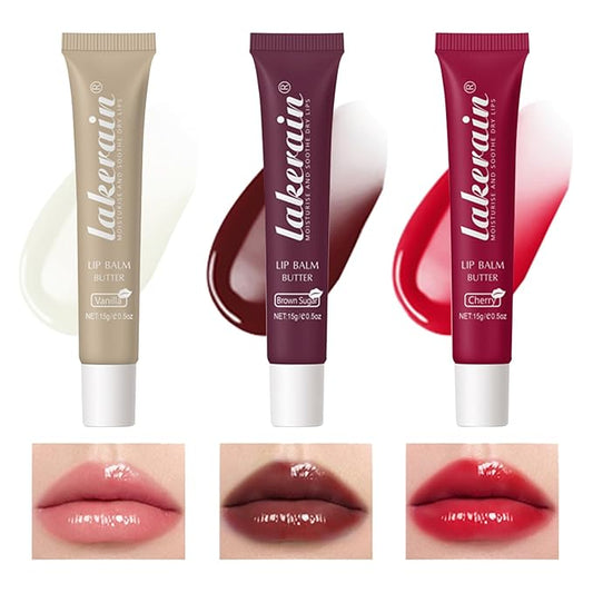 Lip Butter Balm for Dry Cracked Lips,Moisturizing and Hydrating Lip Butter Balm Set,Day and Night Hydrating Lip Mask,Nourishing Lip Care 100% Vegan… (135# Vanilla+Brown Sugar+Cherry)-VivaGrace Women