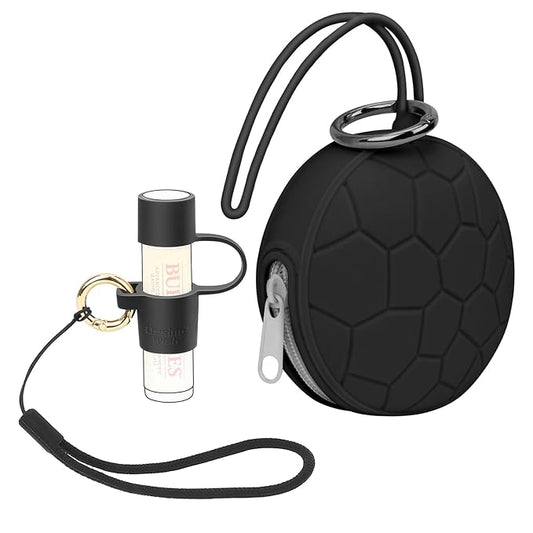 Desing Wish Silicone Lip Balm Holder with Silicone Zipper Pouch, Portable Lip Balm Keychain Sleeve - Silicone Storage Bag for Lip Balms/Small Cosmetics/Earphones/Keys - Black-VivaGrace Women
