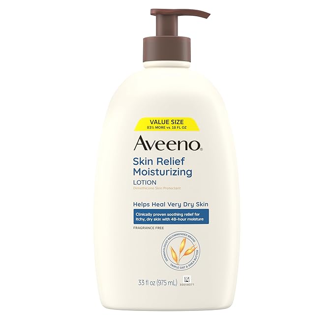 Aveeno Skin Relief Moisturizing Lotion for Very Dry, Itchy, Dry Skin, Body Moisturizer, Soothing Triple Oat & Shea Butter, Fragrance-Free, Non-Greasy, 33 fl oz-VivaGrace Women