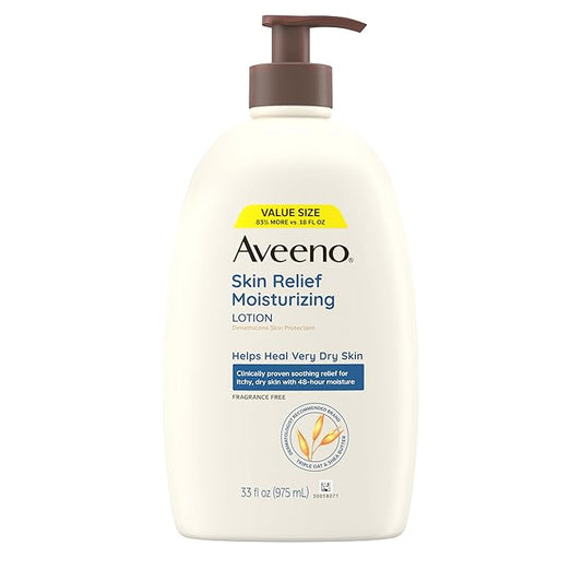 Aveeno Skin Relief Moisturizing Lotion for Very Dry, Itchy, Dry Skin, Body Moisturizer, Soothing Triple Oat & Shea Butter, Fragrance-Free, Non-Greasy, 33 fl oz-VivaGrace Women