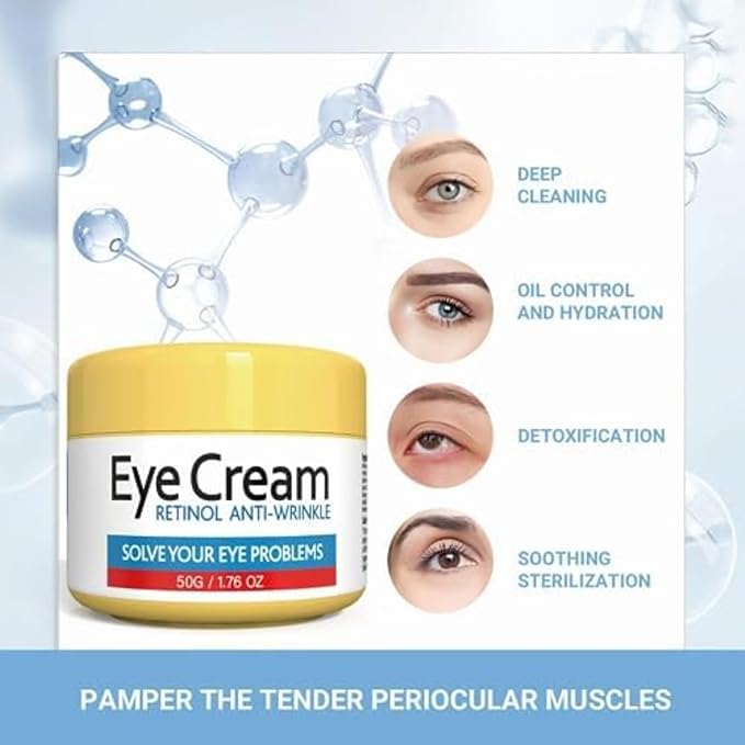 Retinol Eye Cream for Improving Dark Circles and Puffiness Under Eye Bags Under Eye Cream Reduce Aging Line Smoothing Wrinkles and Fine Lines Moisturizing Eye Cream Unisex 1.76OZ/50G-VivaGrace Women