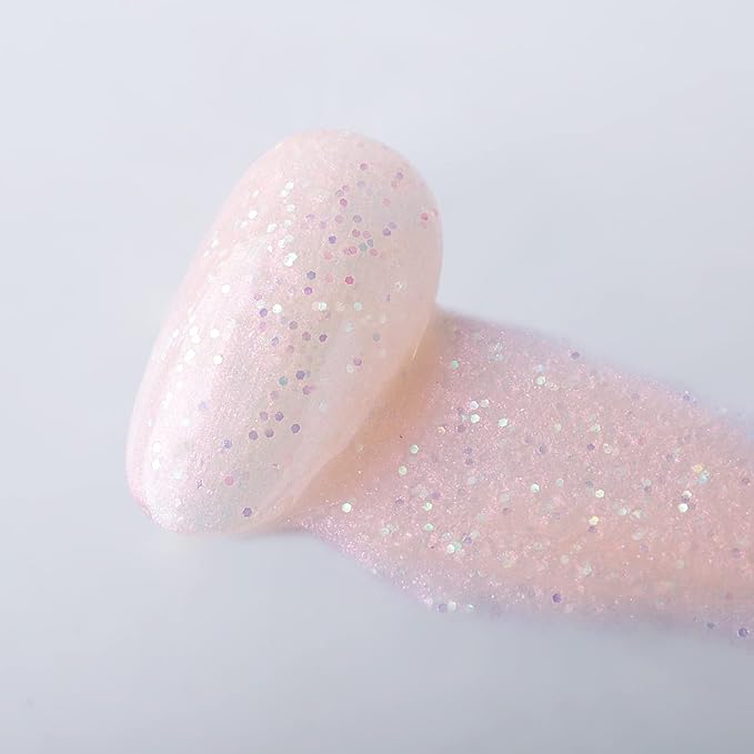 Imtiti Sequins Glitter Light Pink Gel Nail Polish, UV LED Soak Off Shimmer Pink Nail Polish,Nude Pink Sparkle Gel Polish