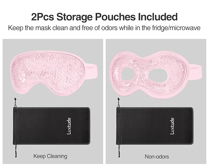 Luxtude Gel Eye Mask 2PCS, Reusable Cooling Eye Masks for Sleeping, Hot Cold Eye Ice Pack Sleep Mask, Frozen Cold Eye Compress for Puffiness/Dark Circles/Headaches/Dry Eyes/Stress Relief (Pink)-VivaGrace Women