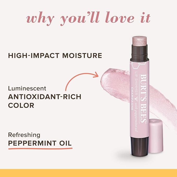 Burt's Bees Lip Shimmer, Champagne 0.09 oz (Pack of 6)-VivaGrace Women