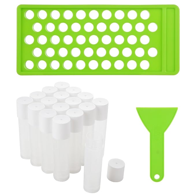 Lip Balm Tubes with Filling Tray and Spatula, 100PCS 5ml White Lip Balm Containers with White Caps, DIY Lip Care Balms Making Tray and Spatula for Women Girl Cosmetics Makeup-VivaGrace Women